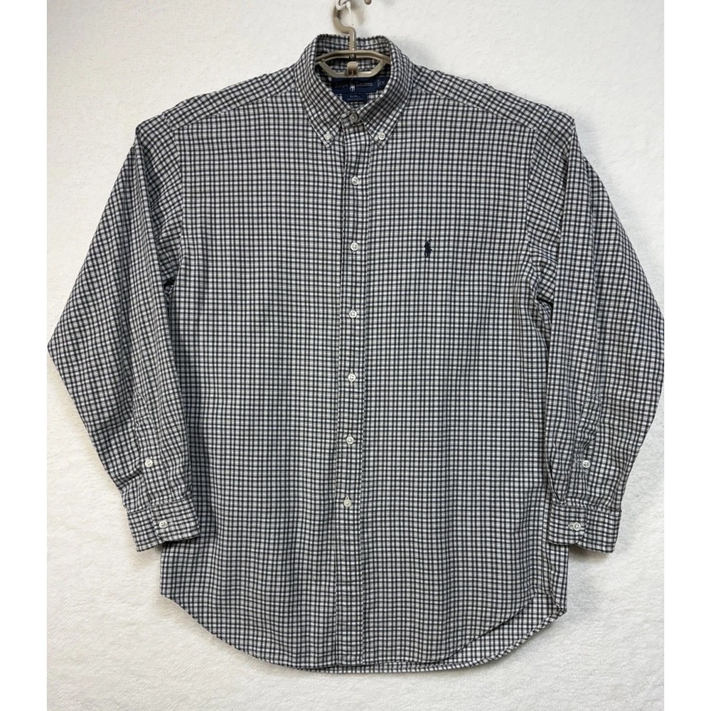 Ralph Lauren Blake Button Down Shirt Mens Sz M Gray Plaid‎ Pony Logo Long Sleeve